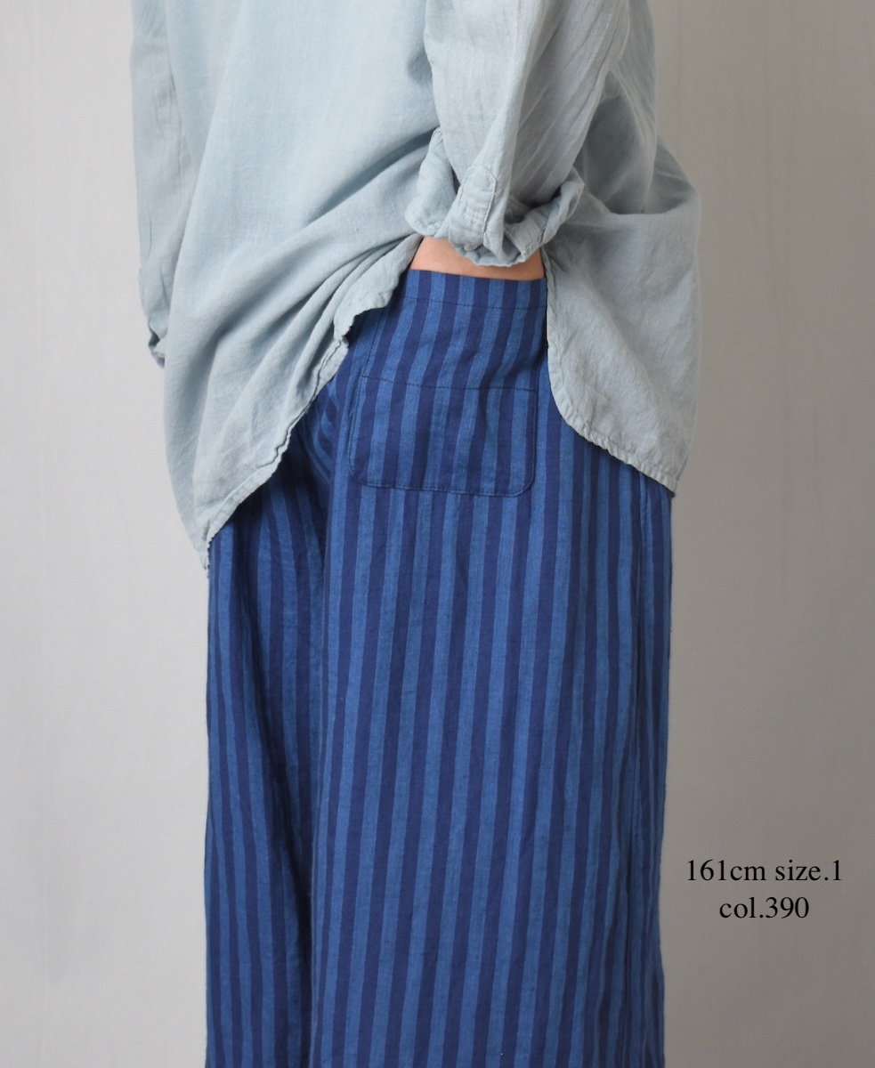 NAM2411LSW(キュロットスカート) LINEN STRIPE(WASH) WRAP CULOTTES WITH SEAM POCKET