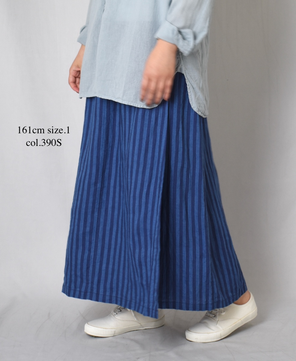 NAM2411LSW(キュロットスカート) LINEN STRIPE(WASH) WRAP CULOTTES WITH SEAM POCKET