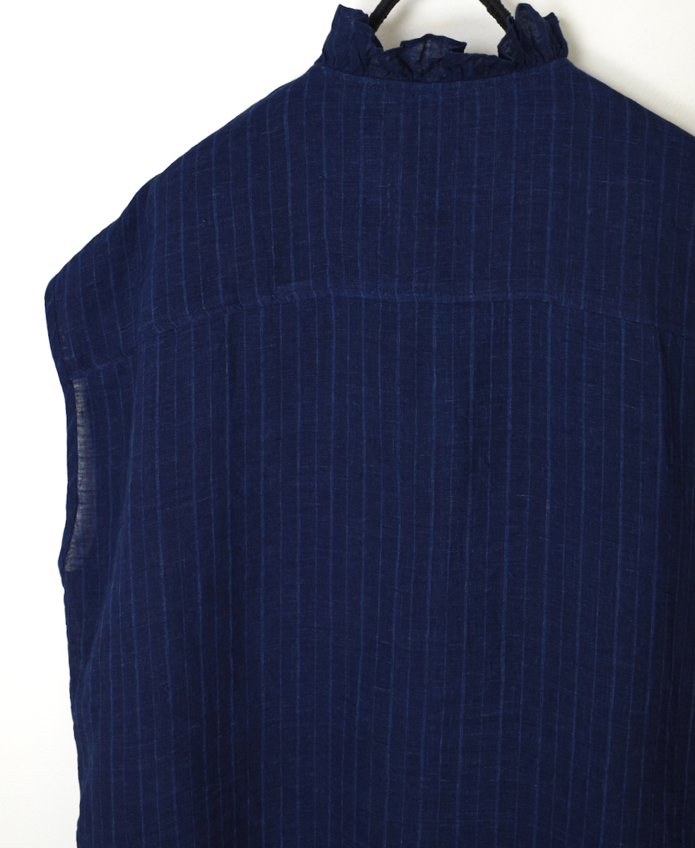 INMDS25121(シャツ) YARN DYE NATURAL INDIGO NO/SL FRILL COLLAR SHIRT