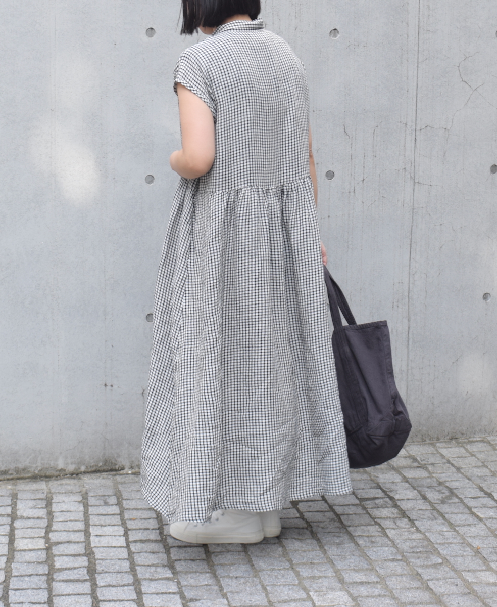 INSL25214(ワンピース) 60s LINEN CHECK OPEN COLLAR SHIRT DRESS