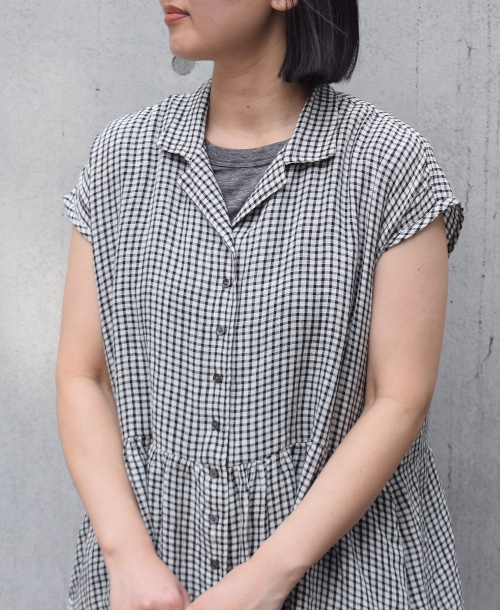 INSL25214(ワンピース) 60s LINEN CHECK OPEN COLLAR SHIRT DRESS