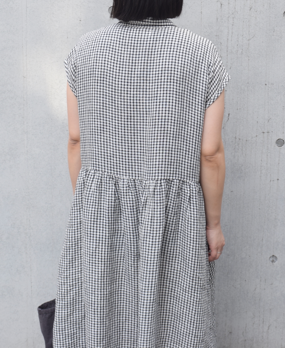 INSL25214(ワンピース) 60s LINEN CHECK OPEN COLLAR SHIRT DRESS