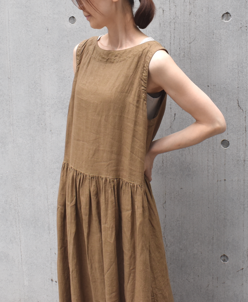 NAM1633LP (ワンピース) LINEN PLAIN (OVERDYE) BOAT NECK NO/SL ONE-PIECE