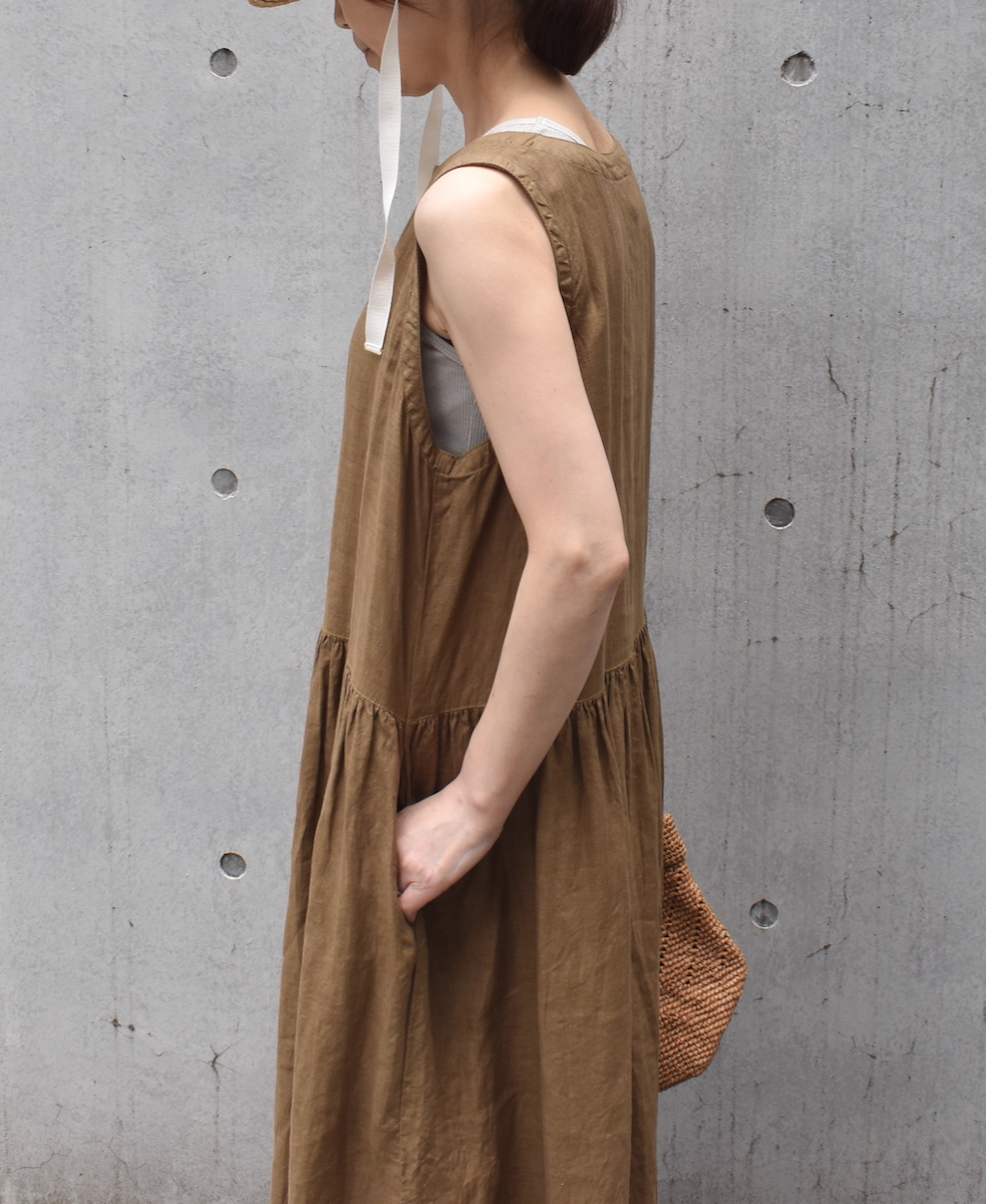 NAM1633LP (ワンピース) LINEN PLAIN (OVERDYE) BOAT NECK NO/SL ONE-PIECE