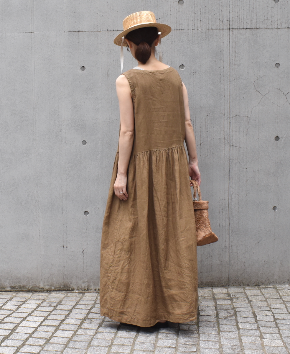 NAM1633LP (ワンピース) LINEN PLAIN (OVERDYE) BOAT NECK NO/SL ONE-PIECE