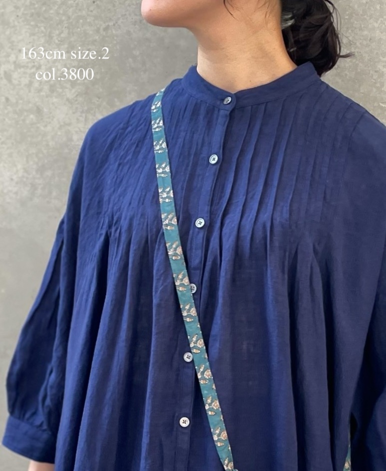 INSL25203(ワンピース) 60s LINEN PLAIN BANDED COLLAR 3/4SL PINTUCK DRESS