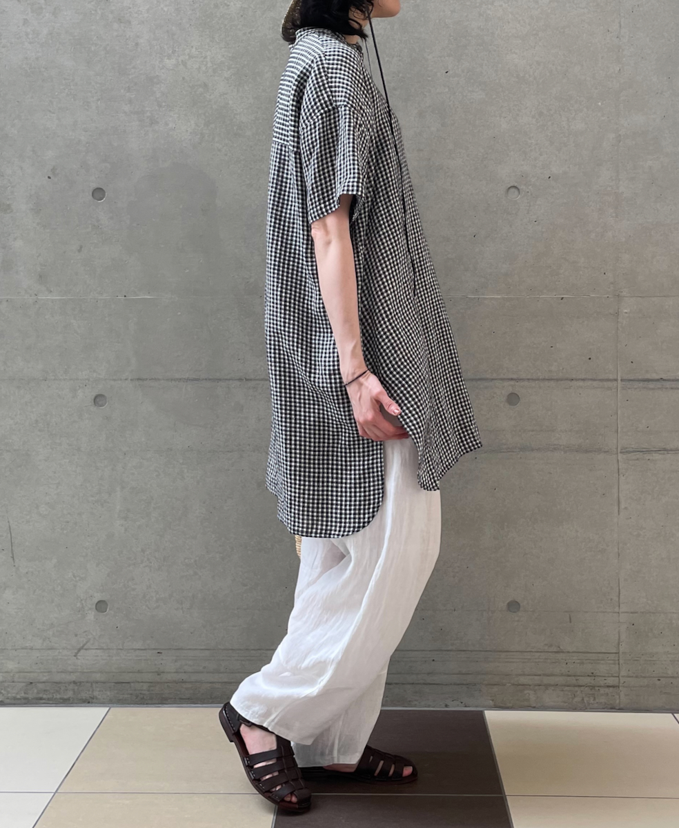 INSL25213(チュニック) 60s LINEN CHECK BANDED COLLAR 3/4SL TUNIC