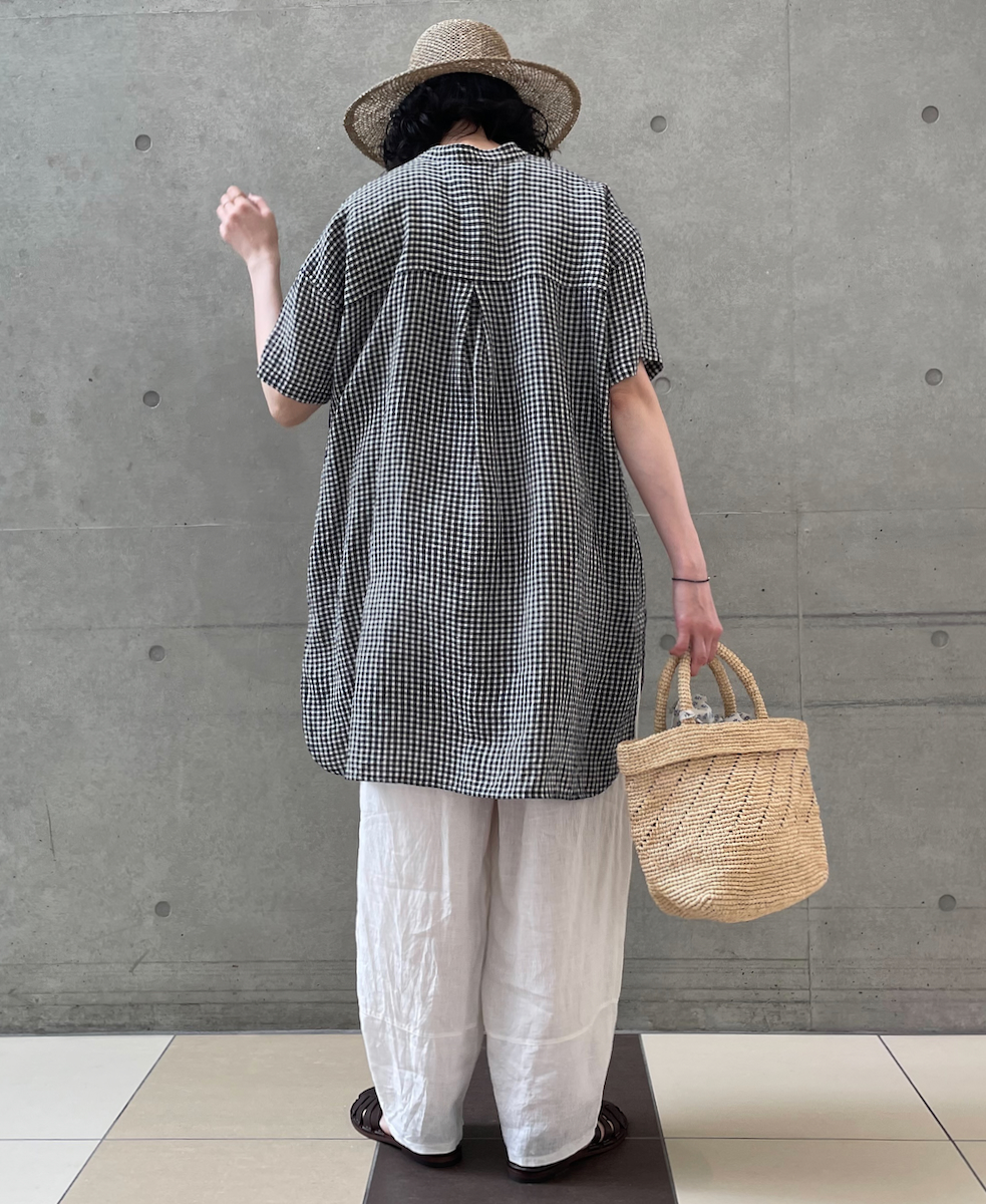 INSL25213(チュニック) 60s LINEN CHECK BANDED COLLAR 3/4SL TUNIC