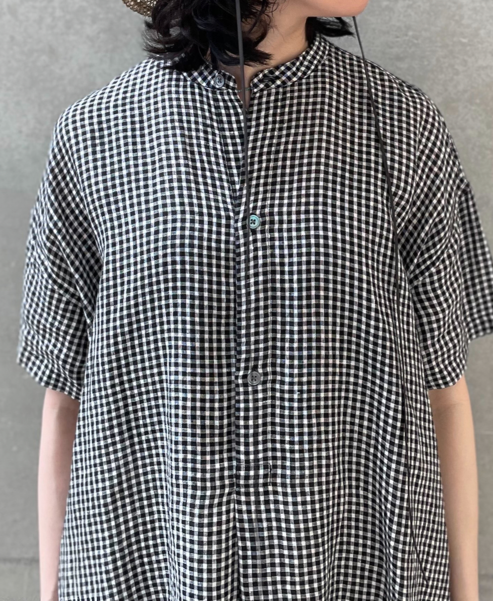 INSL25213(チュニック) 60s LINEN CHECK BANDED COLLAR 3/4SL TUNIC