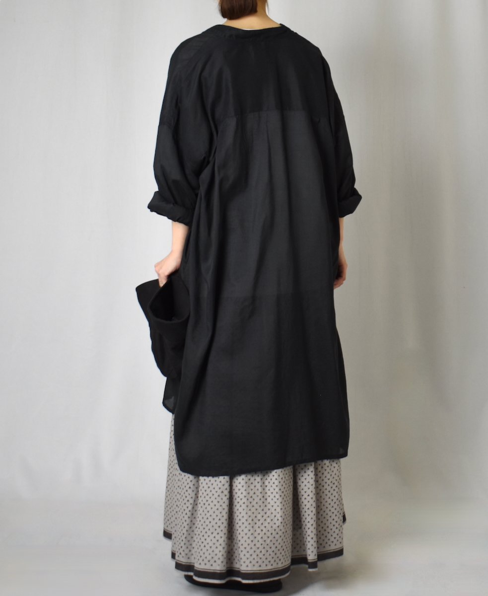 INMDS25033(シャツ) HANDWOVEN SILK/COTTON MICRO CHECK BANDED COLLAR MAXI SHIRT