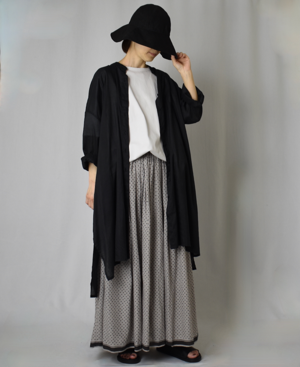 INMDS25033(シャツ) HANDWOVEN SILK/COTTON MICRO CHECK BANDED COLLAR MAXI SHIRT