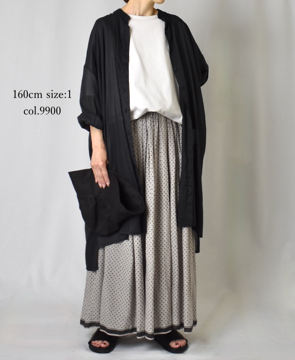 INMDS25033(シャツ) HANDWOVEN SILK/COTTON MICRO CHECK BANDED COLLAR MAXI SHIRT