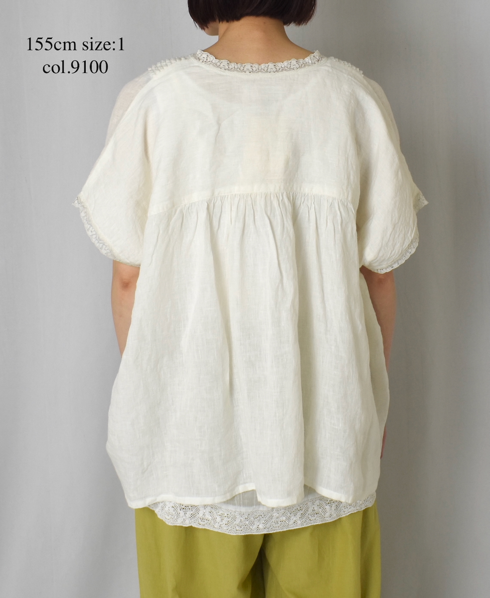 INSL25201(プルオーバー) 60s LINEN PLAIN FRENCH/SL V-NECK PULLOVER WITH PINTUCK