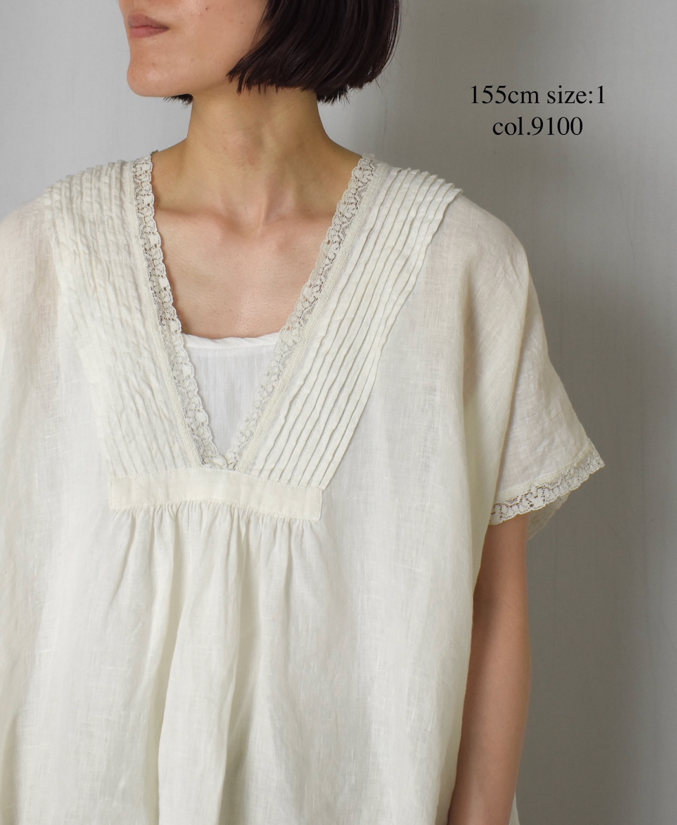 INSL25201(プルオーバー) 60s LINEN PLAIN FRENCH/SL V-NECK PULLOVER WITH PINTUCK