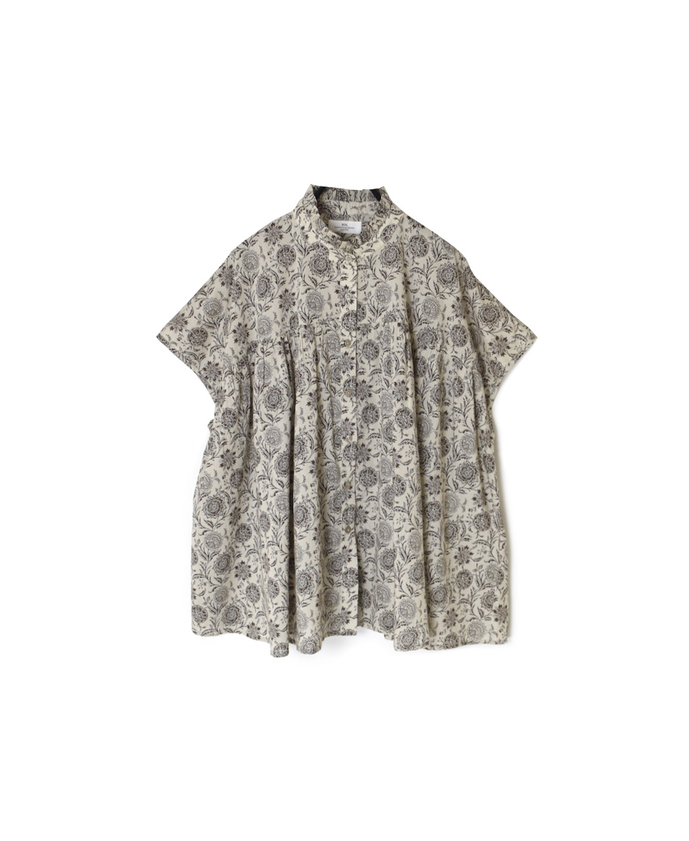 ●NSL25081(シャツ) 80s VOILE TWO TONE FLOWER PRINT FRILL COLLAR FRENCH/SL SHIRTS