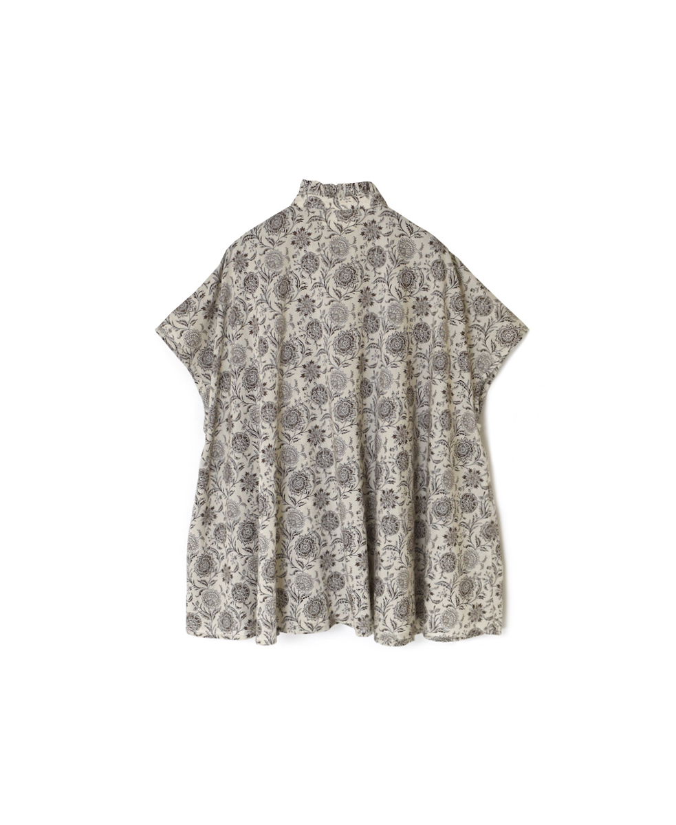 ●NSL25081(シャツ) 80s VOILE TWO TONE FLOWER PRINT FRILL COLLAR FRENCH/SL SHIRTS