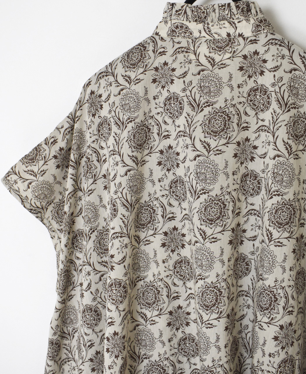 ●NSL25081(シャツ) 80s VOILE TWO TONE FLOWER PRINT FRILL COLLAR FRENCH/SL SHIRTS
