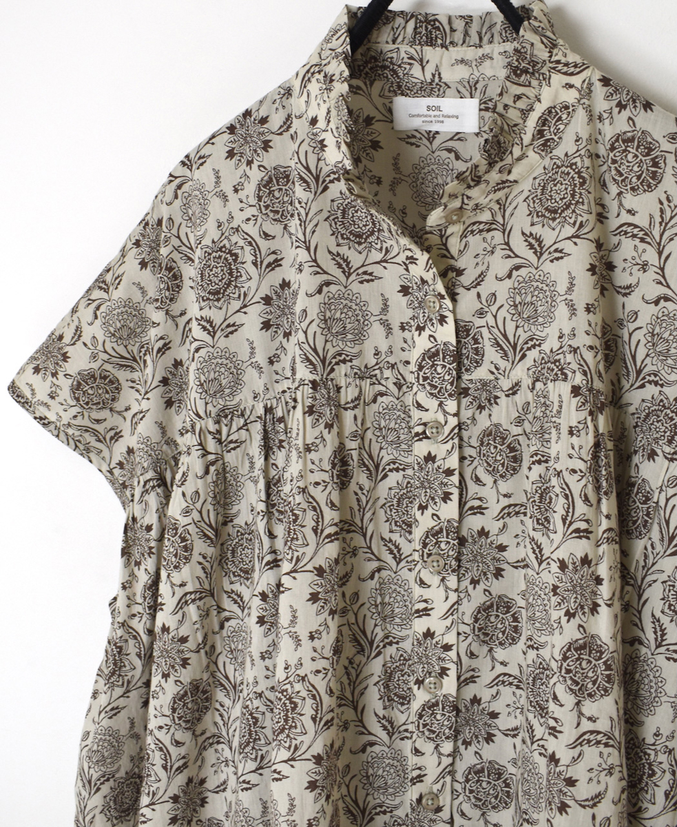 ●NSL25081(シャツ) 80s VOILE TWO TONE FLOWER PRINT FRILL COLLAR FRENCH/SL SHIRTS