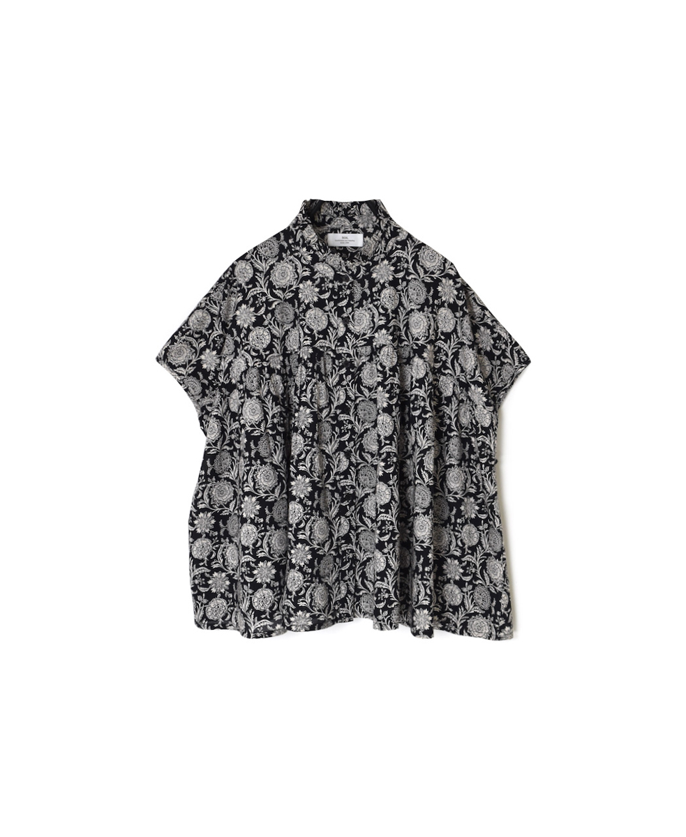 ●NSL25081(シャツ) 80s VOILE TWO TONE FLOWER PRINT FRILL COLLAR FRENCH/SL SHIRTS
