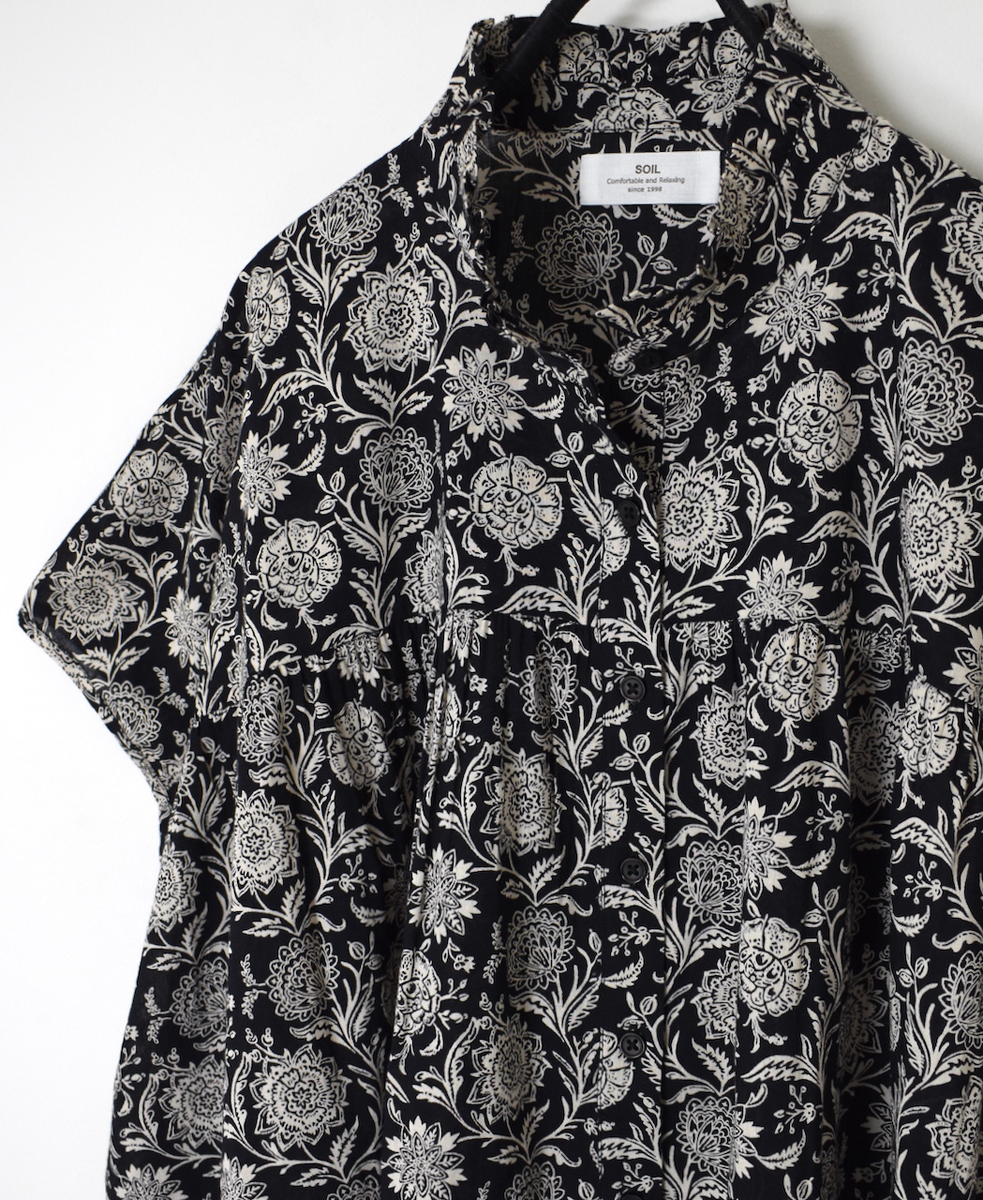 ●NSL25081(シャツ) 80s VOILE TWO TONE FLOWER PRINT FRILL COLLAR FRENCH/SL SHIRTS