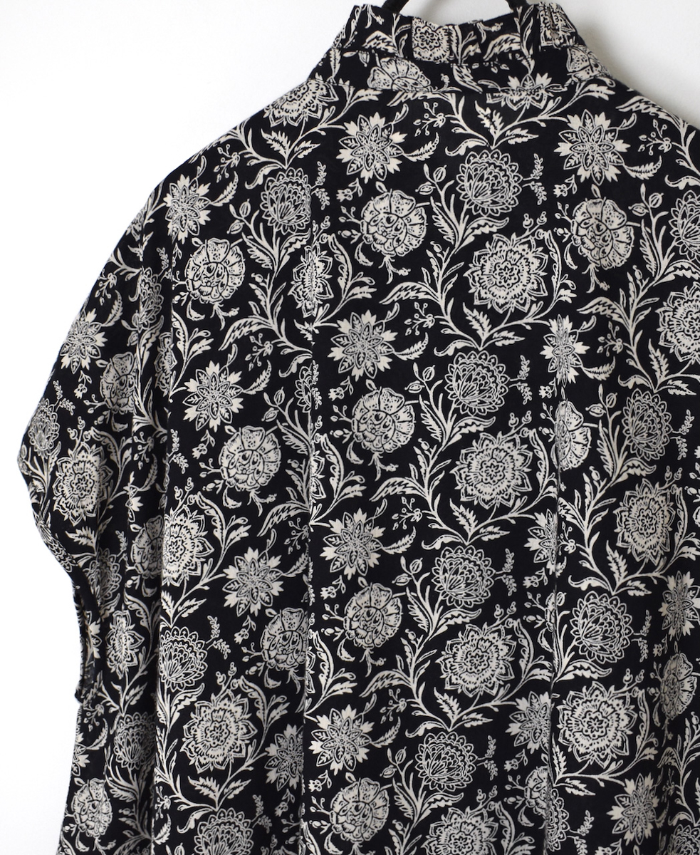 ●NSL25081(シャツ) 80s VOILE TWO TONE FLOWER PRINT FRILL COLLAR FRENCH/SL SHIRTS