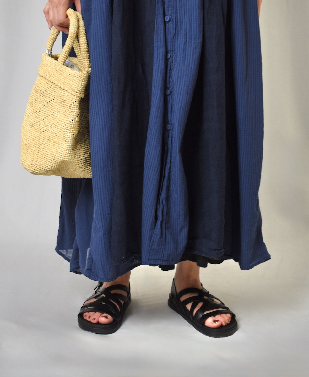 NMDS25234D(ワンピース) COTTON&LINEN PATCHWORK(OVERDYE) CREW-NECK BANDED F/SL SHIRT DRESS WITH MINI PINTUCK