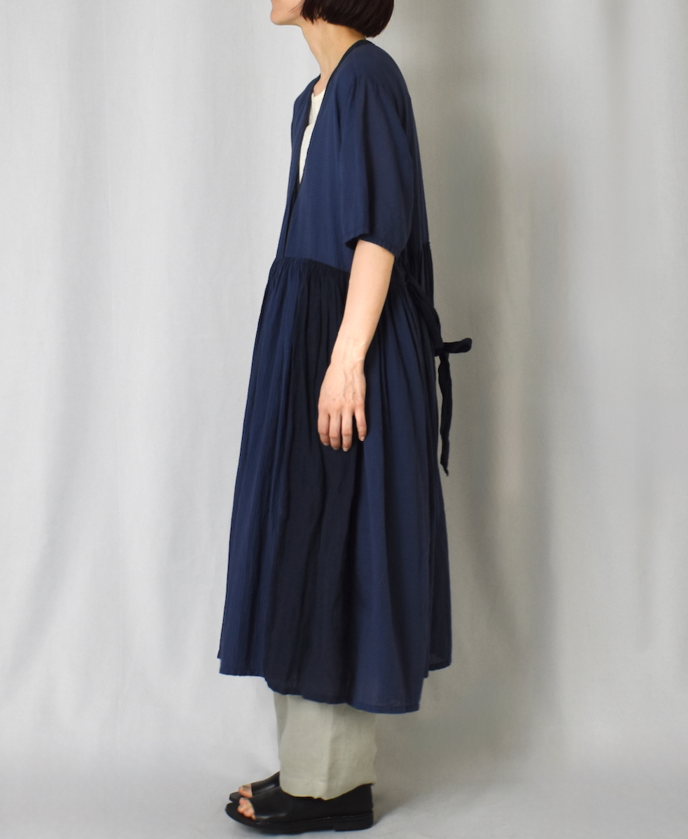 NMDS25233D(ワンピース) COTTON&LINEN PATCHWORK(OVERDYE) GATHERED WRAP DRESS