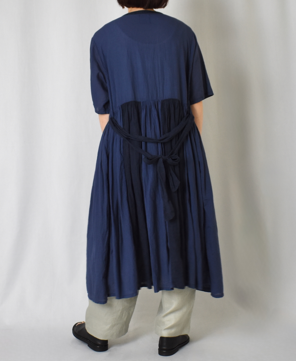 NMDS25233D(ワンピース) COTTON&LINEN PATCHWORK(OVERDYE) GATHERED WRAP DRESS