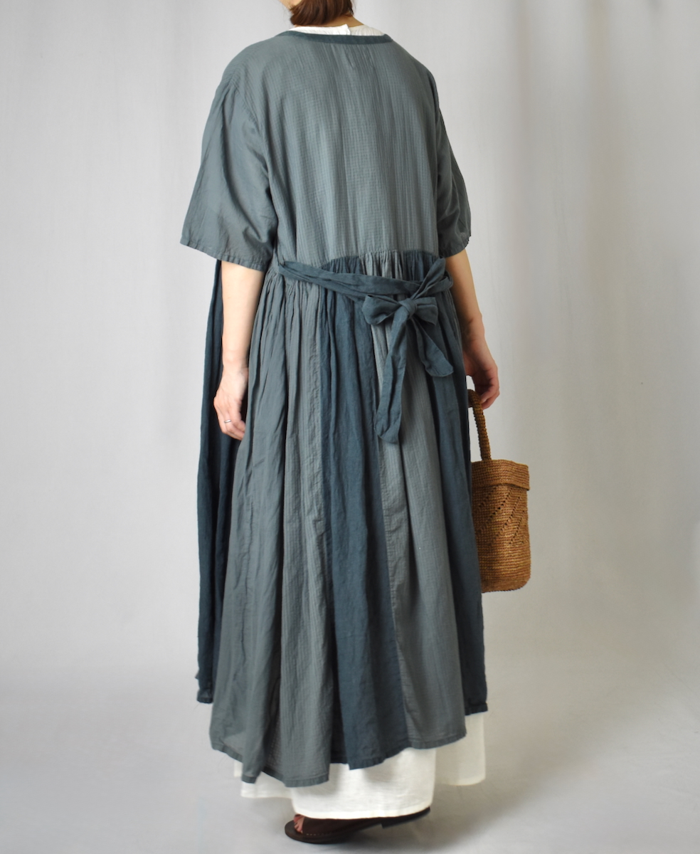 NMDS25233D(ワンピース) COTTON&LINEN PATCHWORK(OVERDYE) GATHERED WRAP DRESS