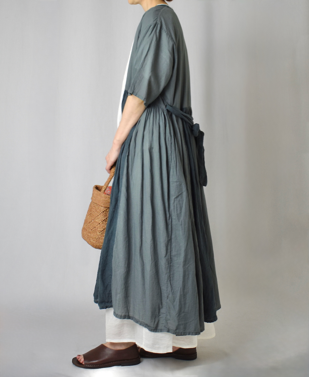 NMDS25233D(ワンピース) COTTON&LINEN PATCHWORK(OVERDYE) GATHERED WRAP DRESS