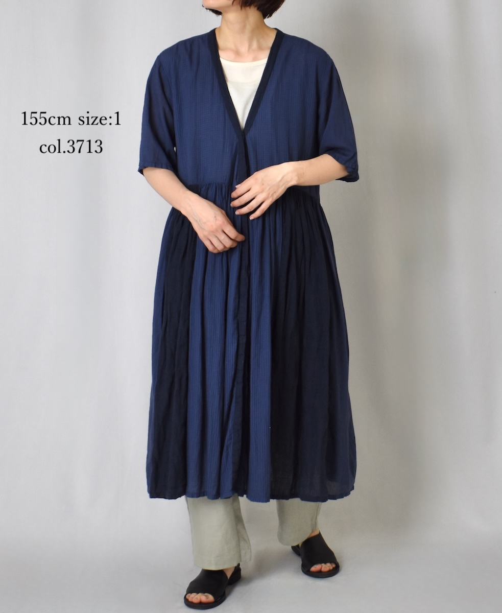 NMDS25233D(ワンピース) COTTON&LINEN PATCHWORK(OVERDYE) GATHERED WRAP DRESS
