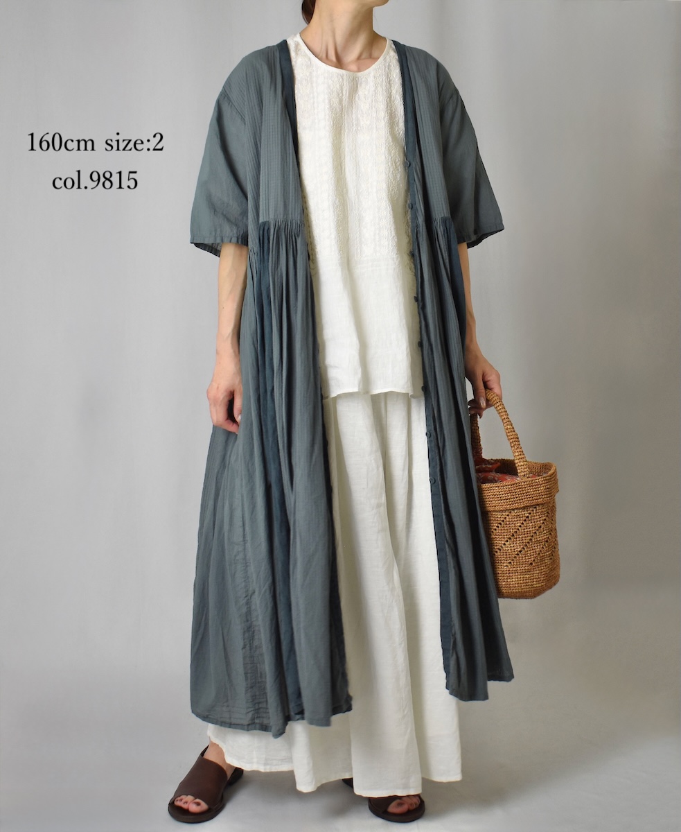 NMDS25233D(ワンピース) COTTON&LINEN PATCHWORK(OVERDYE) GATHERED WRAP DRESS