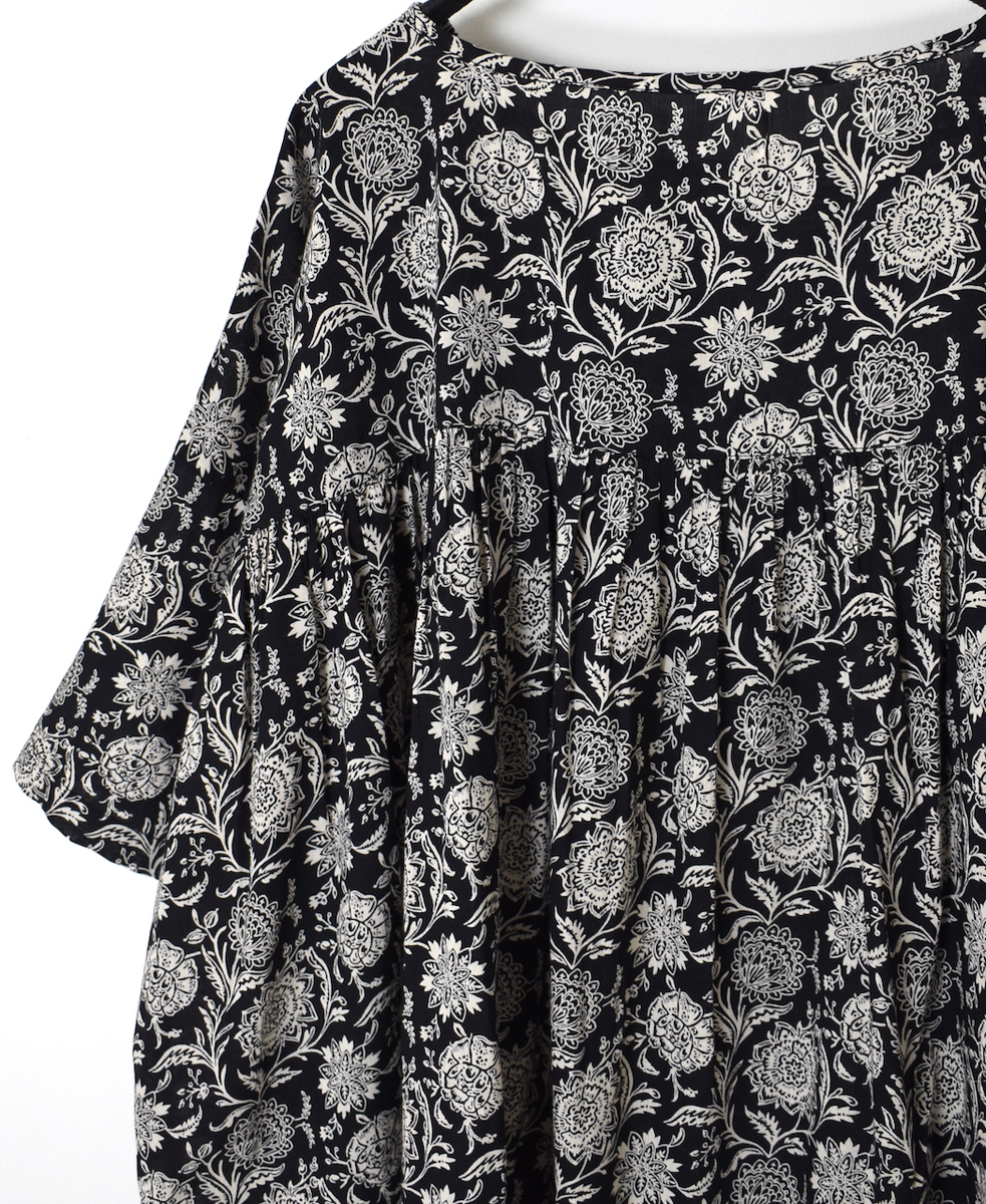 ●NSL25082(スモック) 80s VOILE TWO TONE FLOWER PRINT GATHERED SMOCK