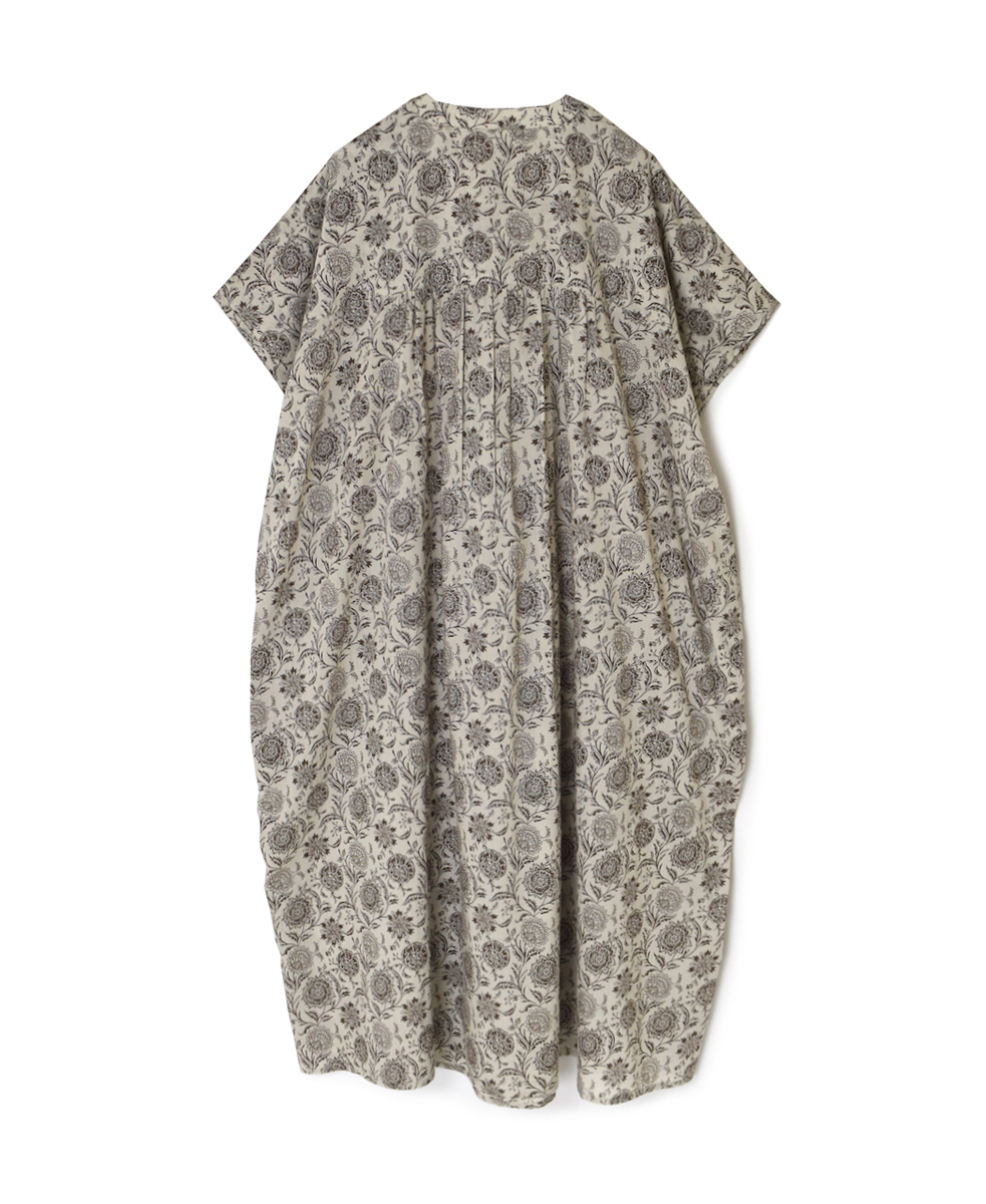 ●NSL25083(ワンピース) 80s VOILE TWO TONE FLOWER PRINT V-NECK FRENCH/SL DRESS