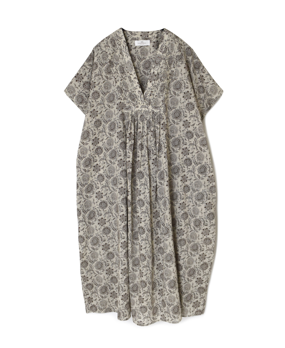 ●NSL25083(ワンピース) 80s VOILE TWO TONE FLOWER PRINT V-NECK FRENCH/SL DRESS