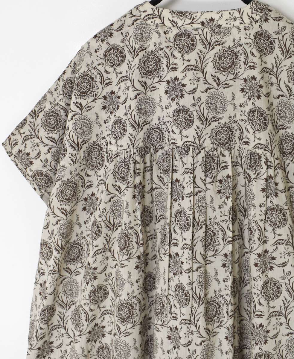 ●NSL25083(ワンピース) 80s VOILE TWO TONE FLOWER PRINT V-NECK FRENCH/SL DRESS