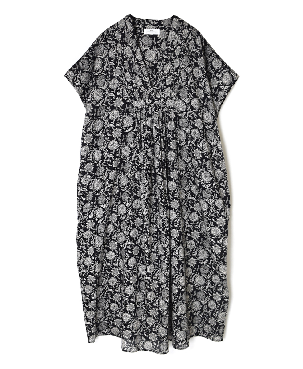 ●NSL25083(ワンピース) 80s VOILE TWO TONE FLOWER PRINT V-NECK FRENCH/SL DRESS