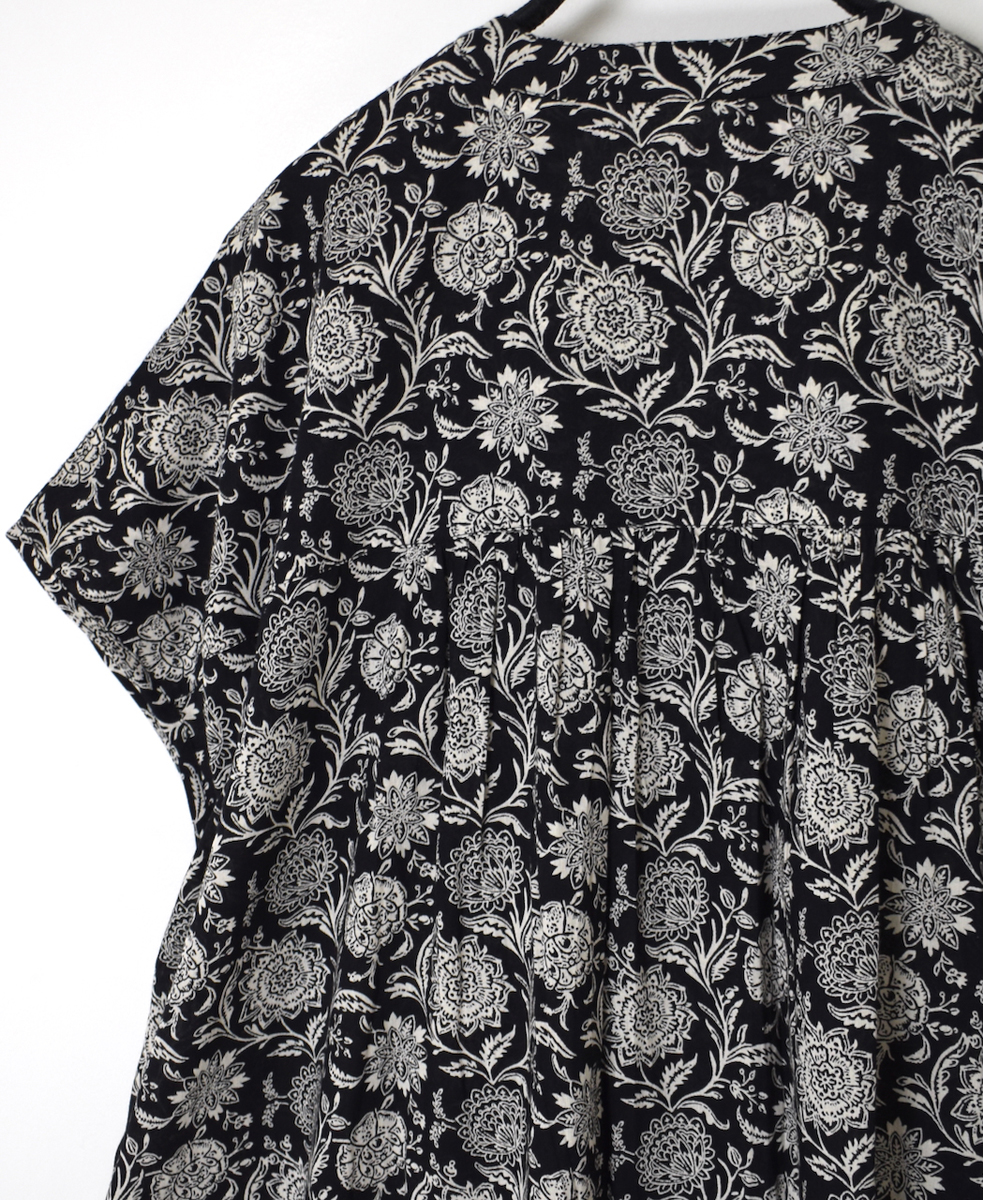 ●NSL25083(ワンピース) 80s VOILE TWO TONE FLOWER PRINT V-NECK FRENCH/SL DRESS