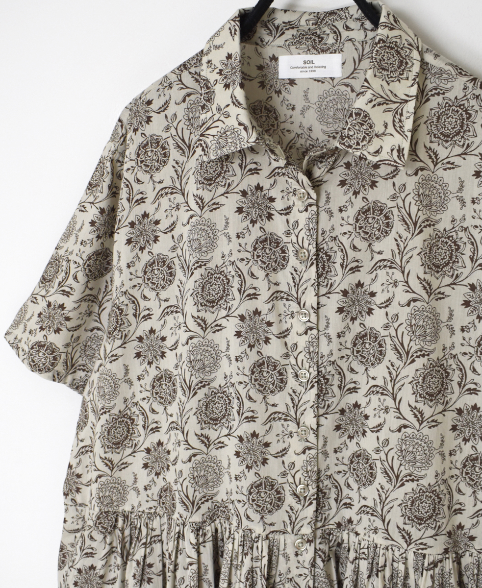 ●NSL25084(ワンピース) 80s VOILE TWO TONE FLOWER PRINT REGULAR COLLAR S/SL DRESS
