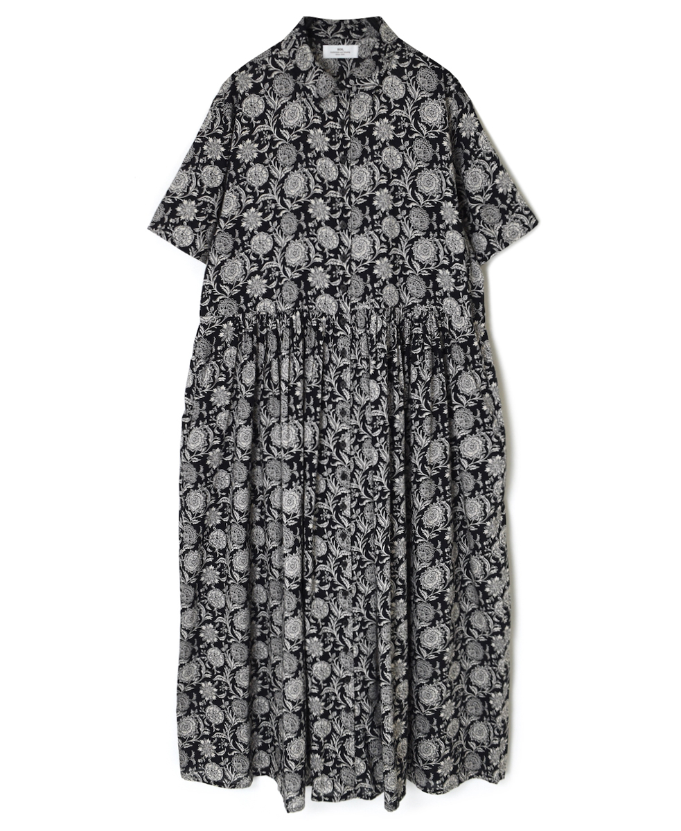 ●NSL25084(ワンピース) 80s VOILE TWO TONE FLOWER PRINT REGULAR COLLAR S/SL DRESS