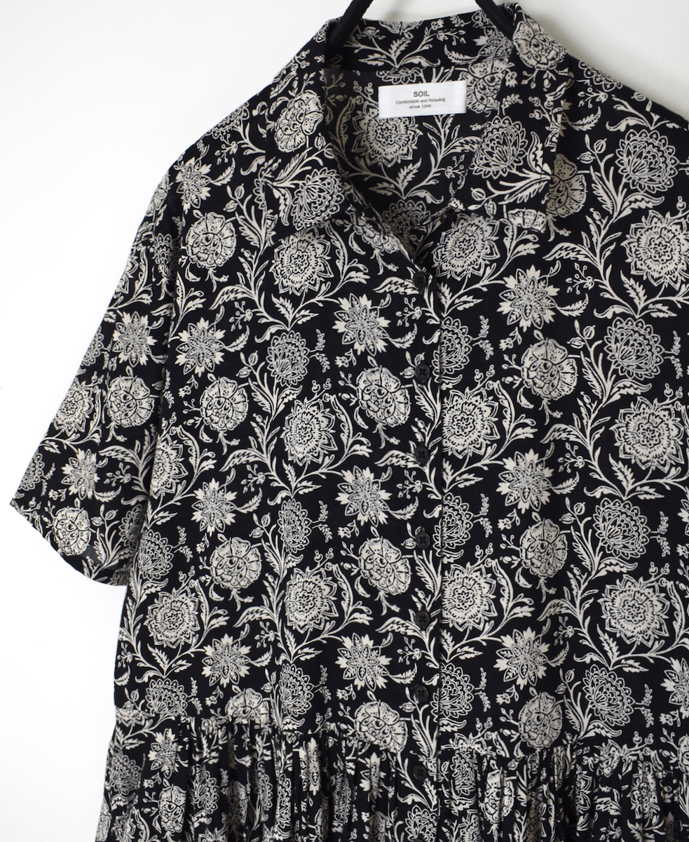 ●NSL25084(ワンピース) 80s VOILE TWO TONE FLOWER PRINT REGULAR COLLAR S/SL DRESS