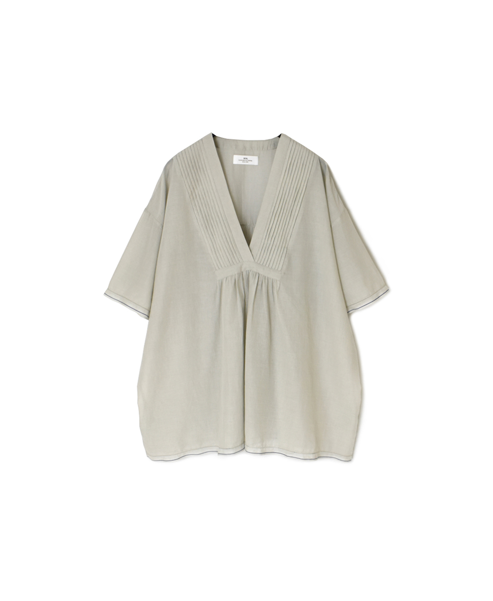 ●NSL25022(シャツ) SUPER FINE VOILE WITH SELVEGE V-NECK PINTUCK SHORT/SL SHIRT
