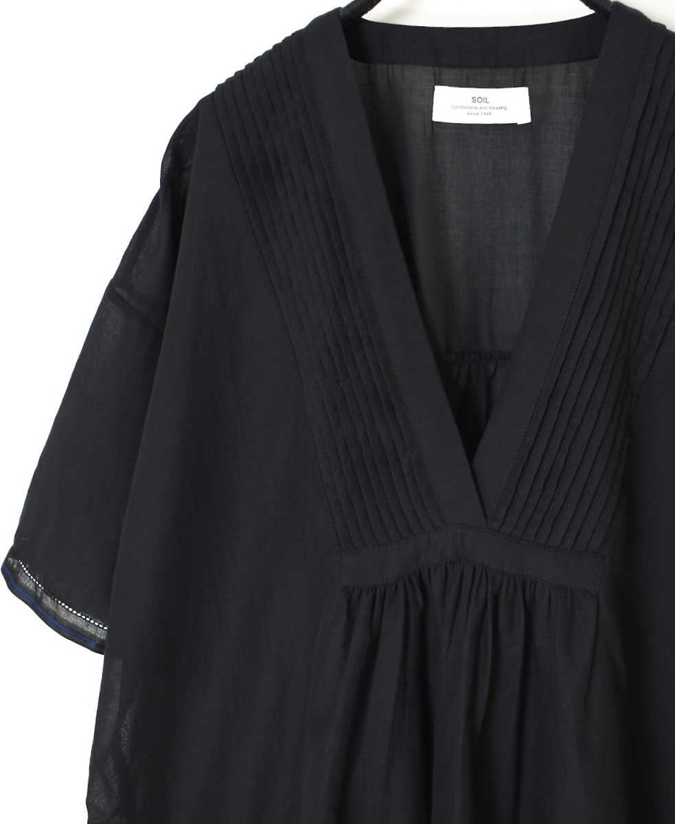 ●NSL25022(シャツ) SUPER FINE VOILE WITH SELVEGE V-NECK PINTUCK SHORT/SL SHIRT