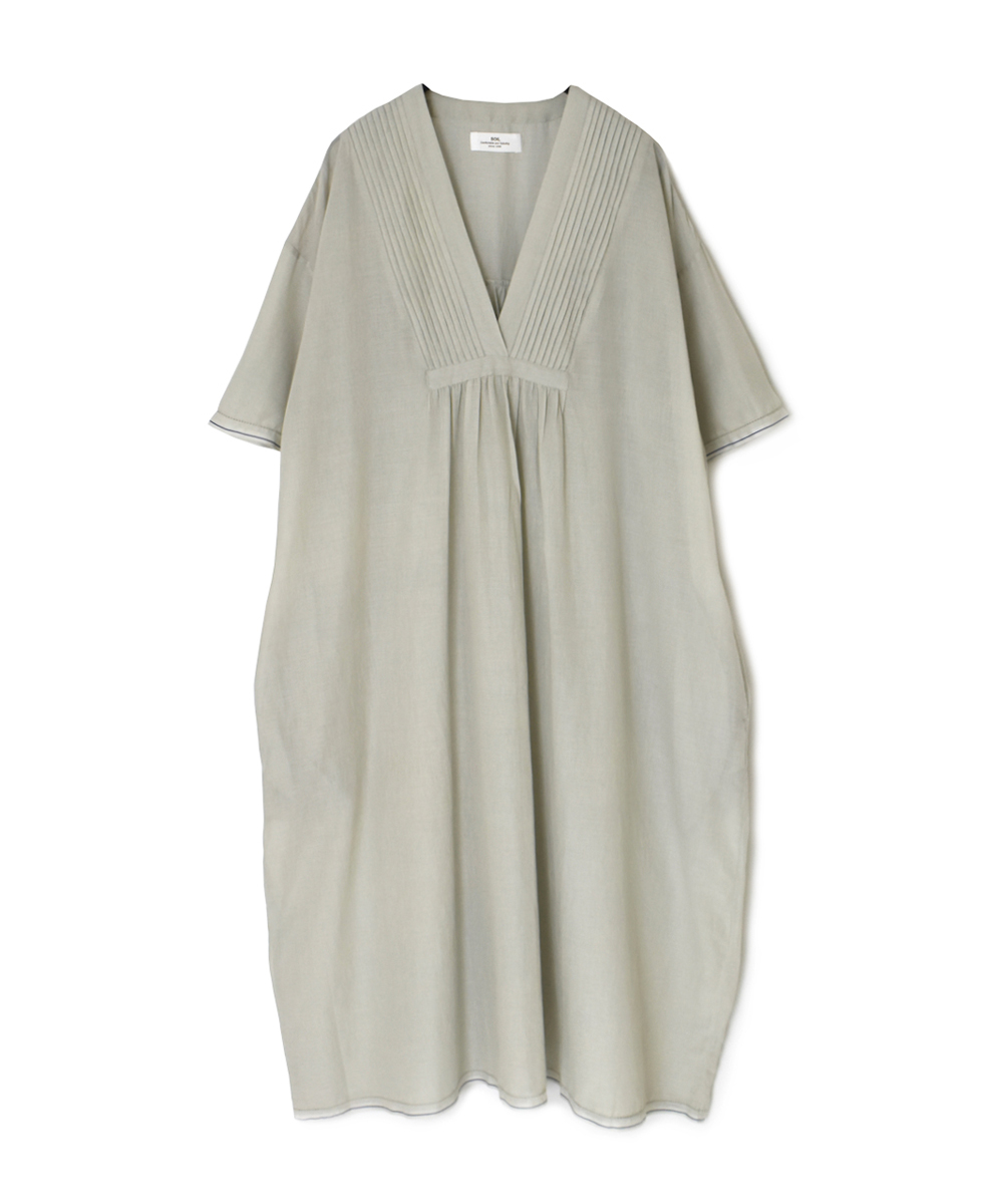 ●NSL25023(ワンピース) SUPER FINE VOILE WITH SELVEGE V-NECK PINTUCK SHORT/SL DRESS