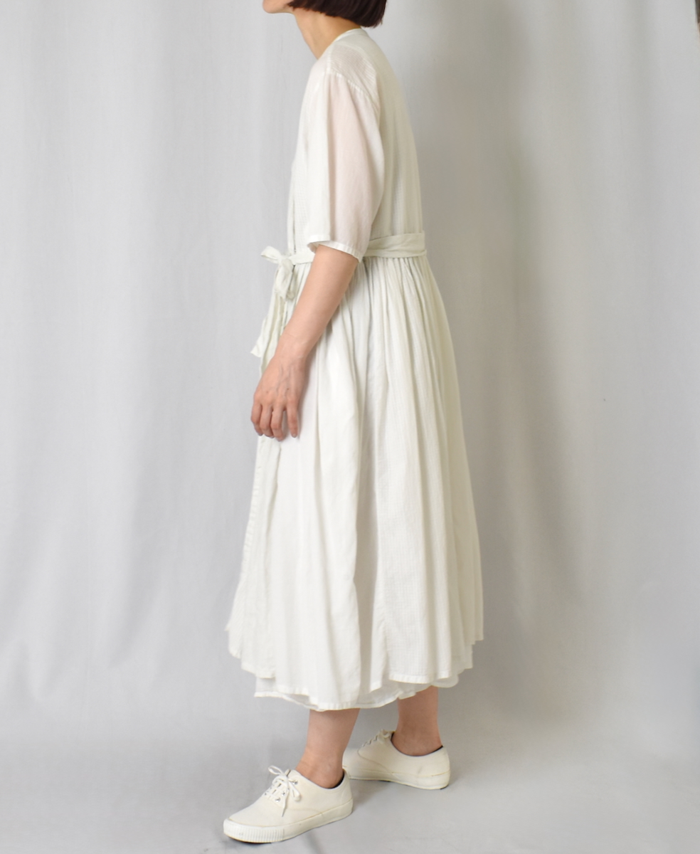 NMDS25233D(ワンピース) COTTON&LINEN PATCHWORK(OVERDYE) GATHERED WRAP DRESS