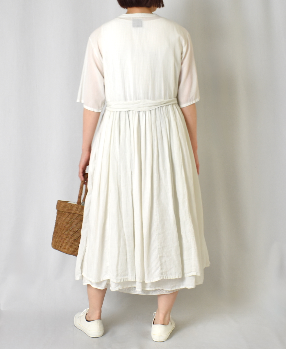 NMDS25233D(ワンピース) COTTON&LINEN PATCHWORK(OVERDYE) GATHERED WRAP DRESS