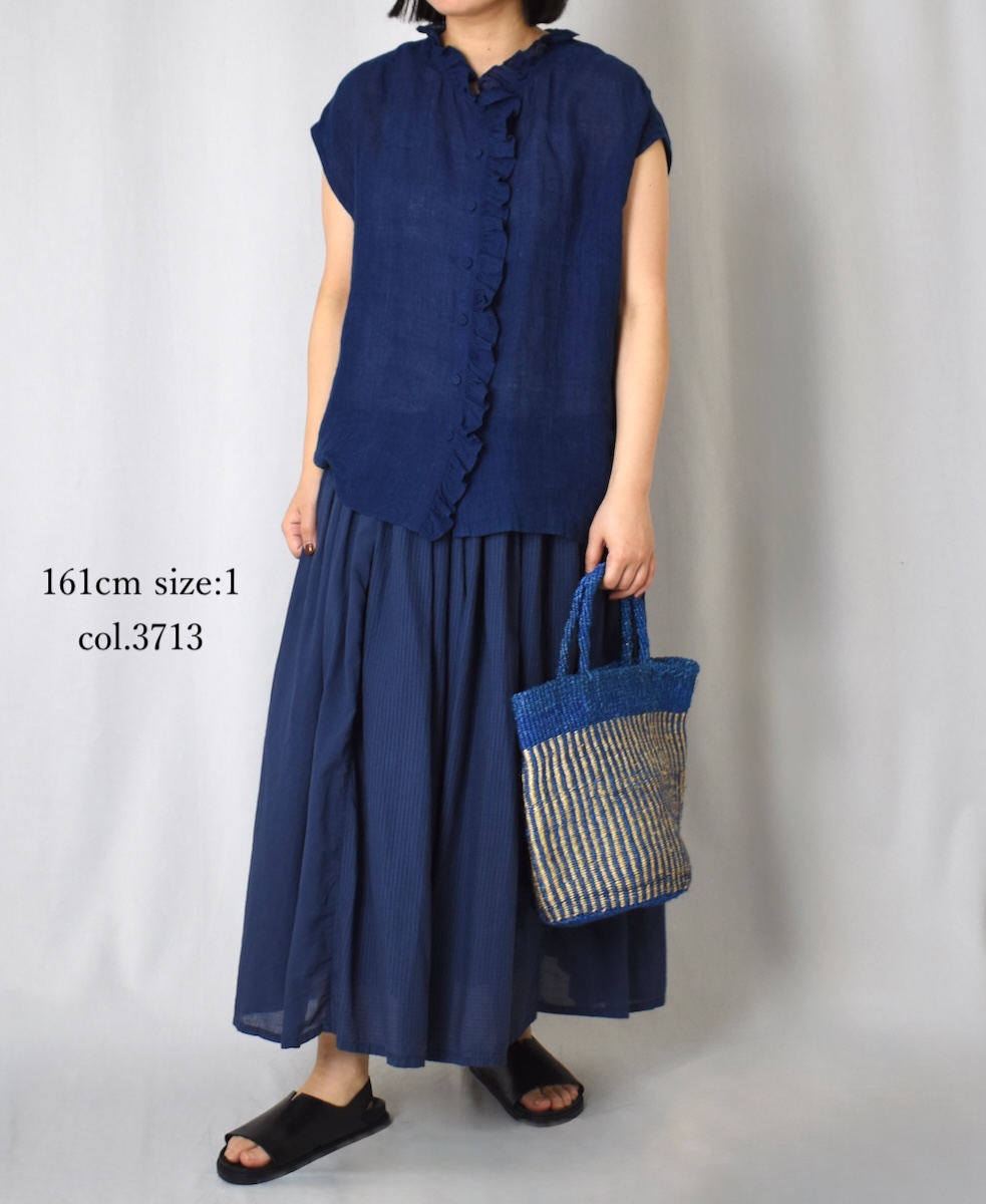 NMDS25236D(スカート) COTTON&LINEN PATCHWORK(OVERDYE) RAJASTHAN TUCK GATHERED SKIRT