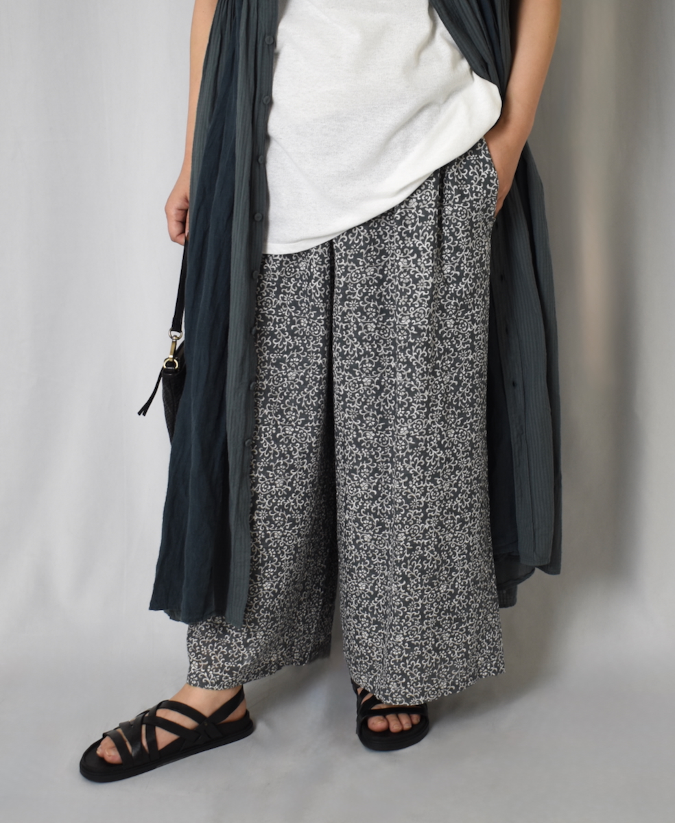 INMDS25095(パンツ) POWER LOOM COTTON DOBIE CHECK ARABESQUE SCREEN PRINT EASY PANTS