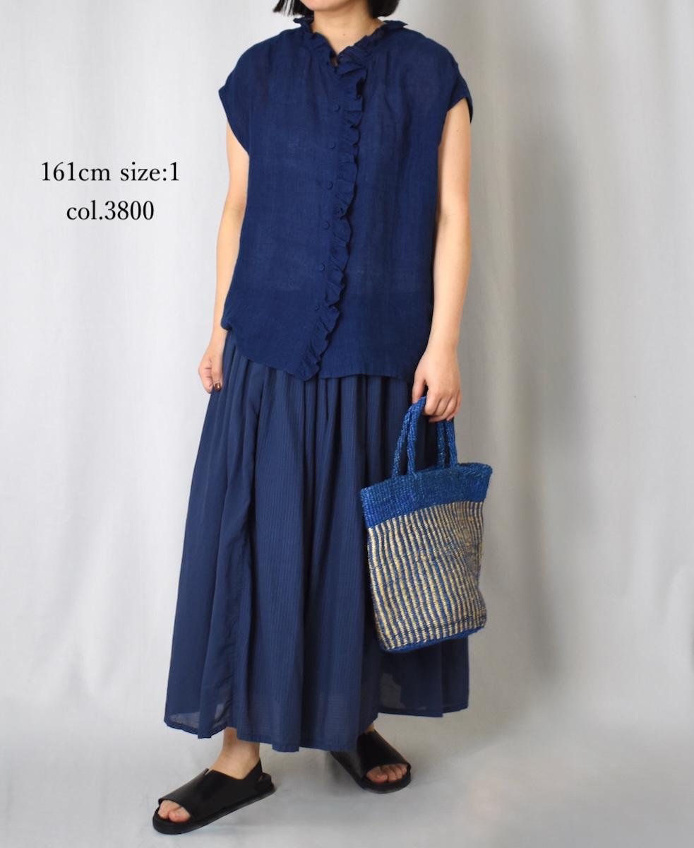 INMDS25121(シャツ) YARN DYE NATURAL INDIGO NO/SL FRILL COLLAR SHIRT
