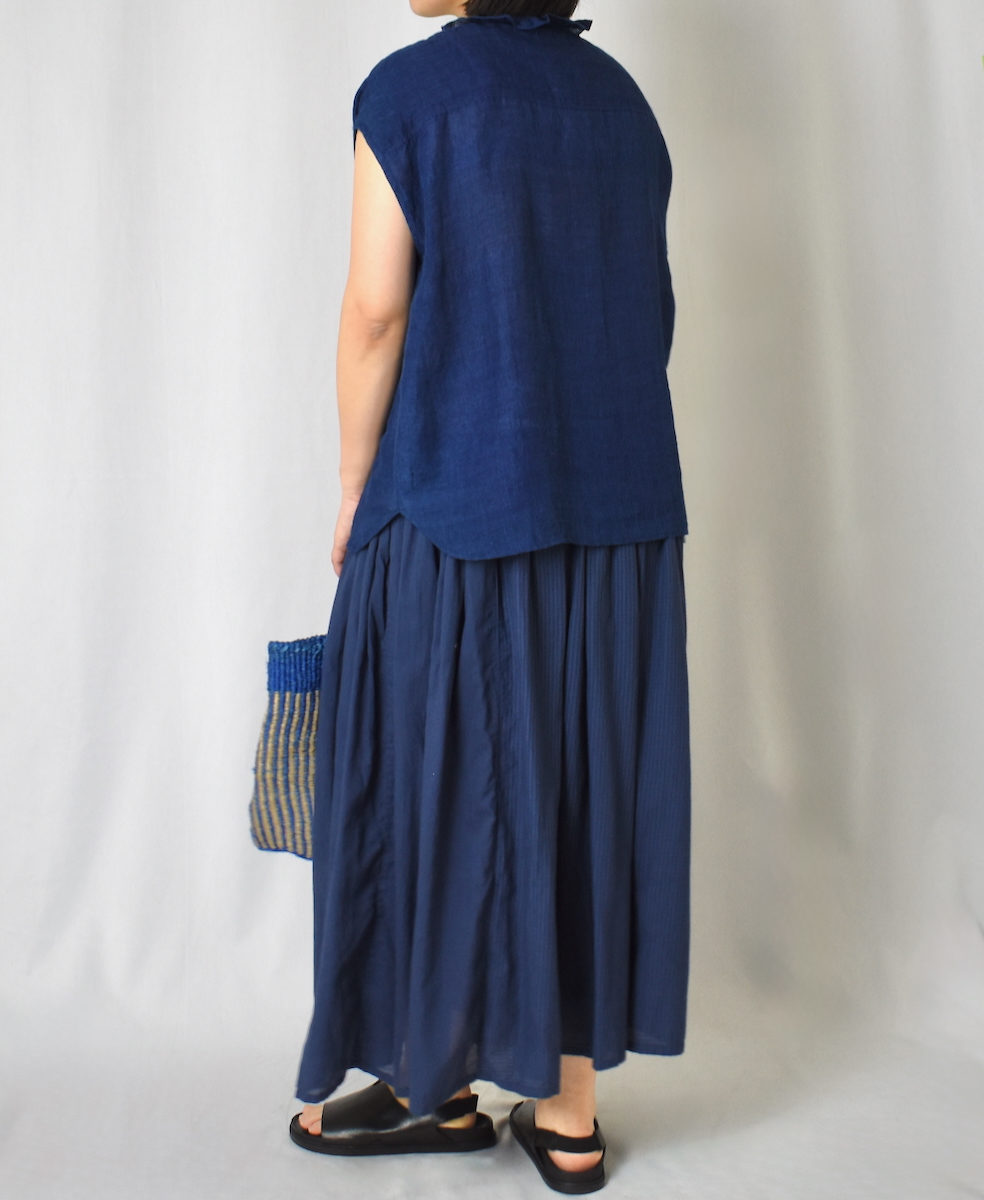 INMDS25121(シャツ) YARN DYE NATURAL INDIGO NO/SL FRILL COLLAR SHIRT